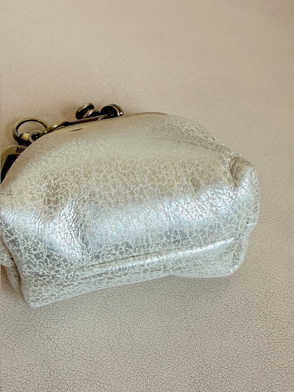 HOBO Metallic Textured Coin Pouch -  Run Frame Pouch - Pearlized Silver! NWT. - Picture 7 of 8